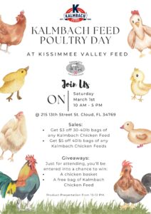 Kalmbach Feed Poultry Day details featuring colorful chicken illustrations